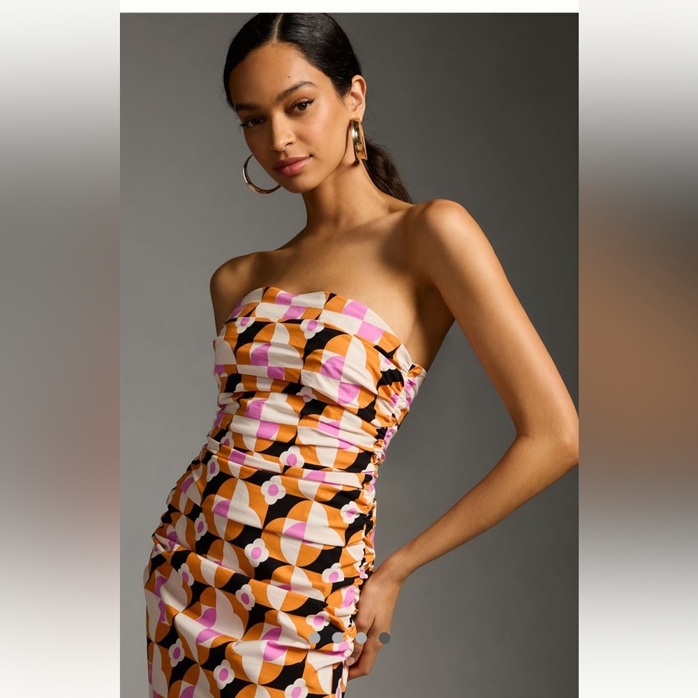 NWT Anthropologie Printed
Strapless Slim Ruched Midi Dress, Size L